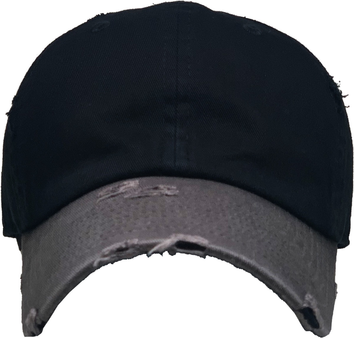 Black Dark Gray Two Tone Distressed Vintage Baseball Cap Front View
